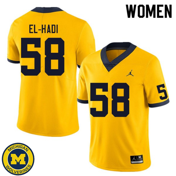 Women's Michigan Wolverines #58 Giovanni El-Hadi Yellow Embroidery Jersey